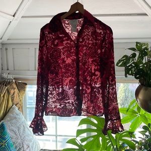 Velvet Burnout Long Sleeve Button Down
